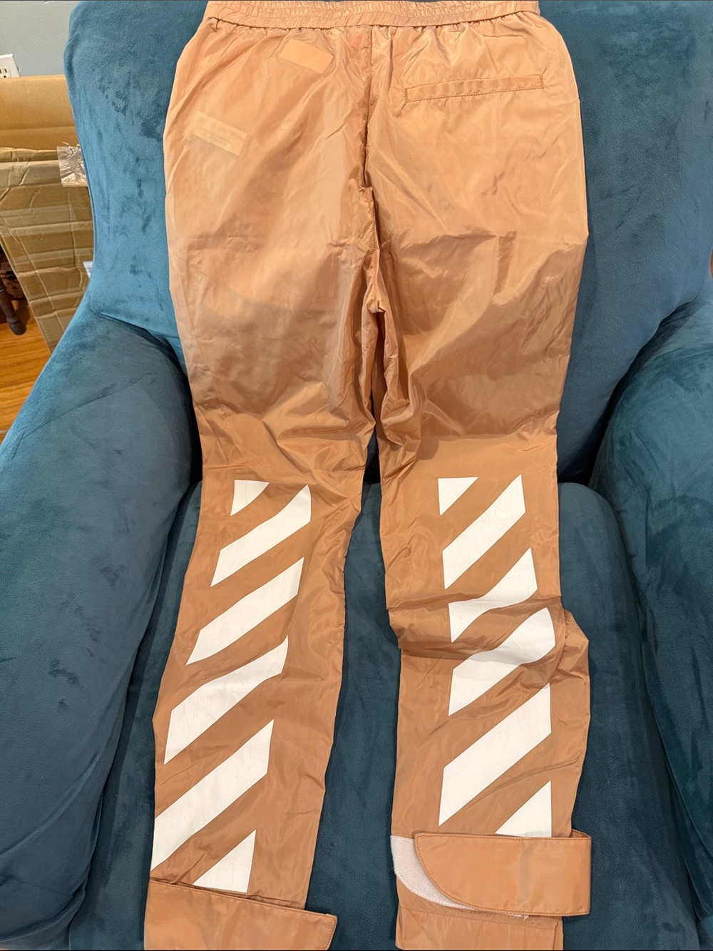 Off-White Tan Lightweight Nylon Track Pants W/Authenticity